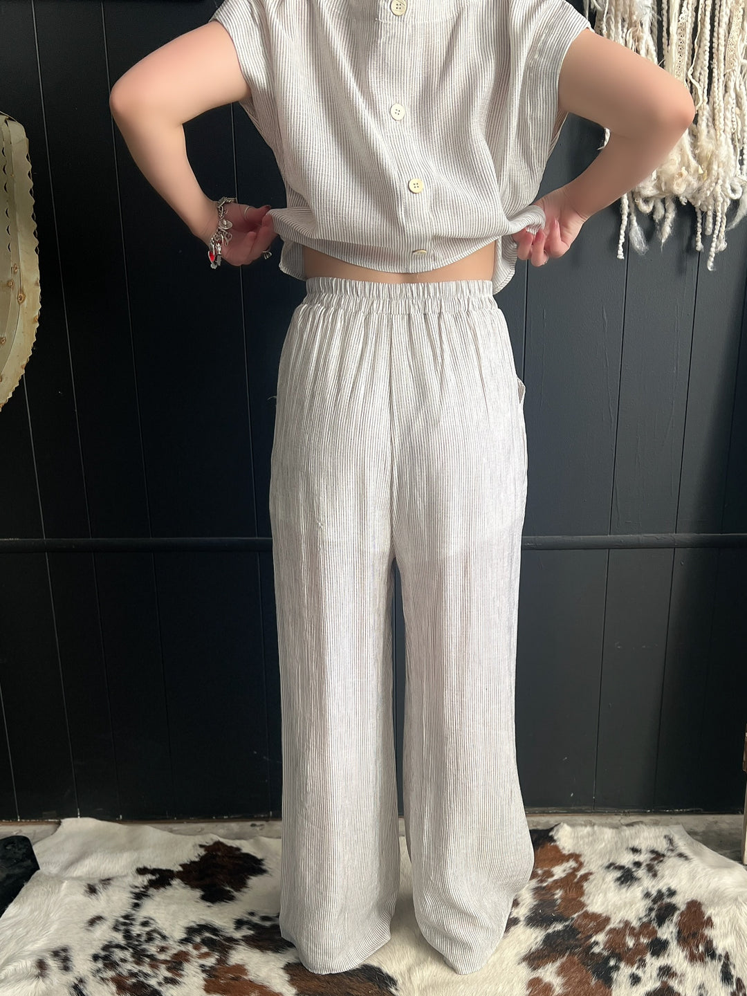 Natural Pinstriped Button Back 2 Piece Set*