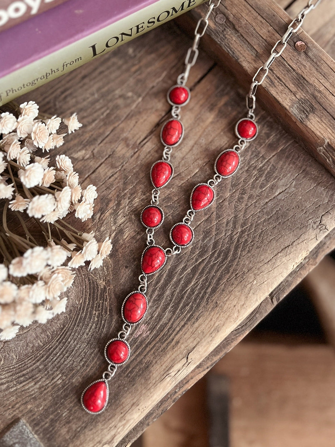 12 Stone and Chain Lariat Necklace - 4 Colors | gussieduponline