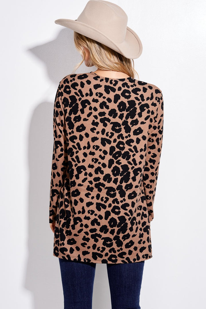 Brown Leopard Print Knit Cardigan