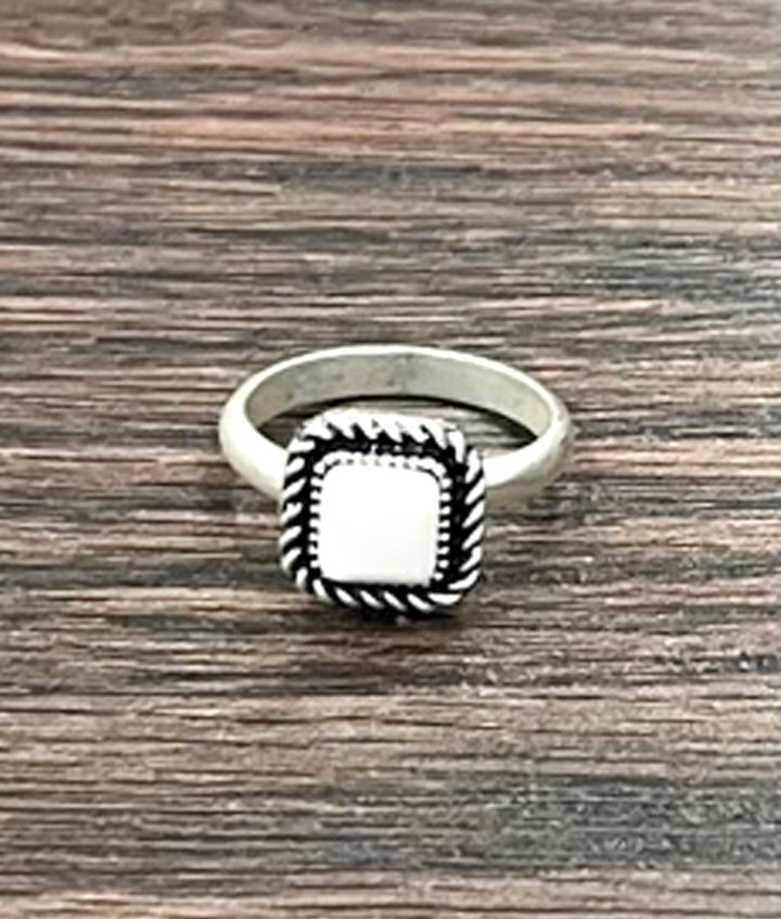 5MM Square White Stone Adjustable Ring