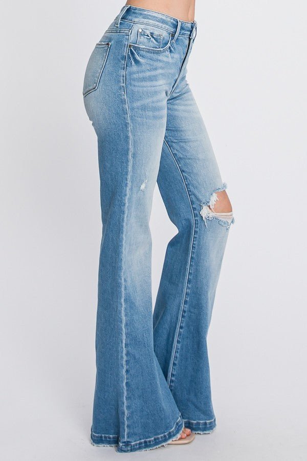 Distressed Super High Rise Flare 70's Flares | gussieduponline