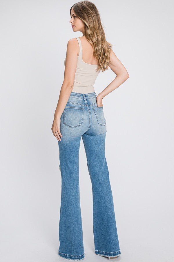 Distressed Super High Rise Flare 70's Flares | gussieduponline