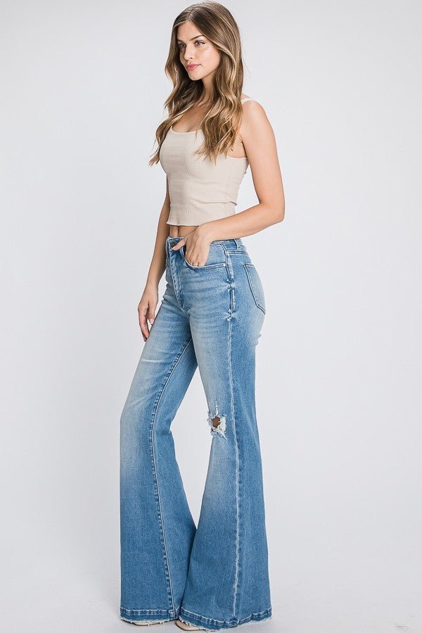Distressed Super High Rise Flare 70's Flares | gussieduponline