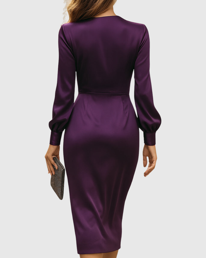 Cerelia | Deep Plum Satin Wrap Midi Dress