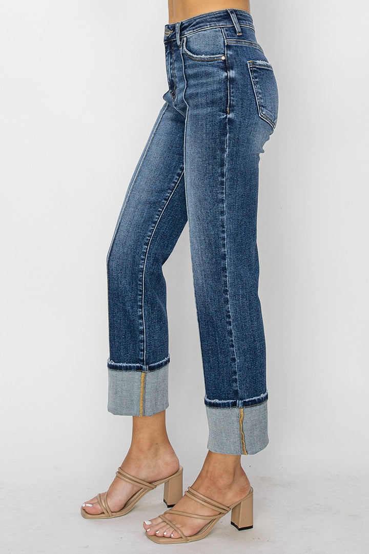Risen Front Seam Straight Leg Jeans