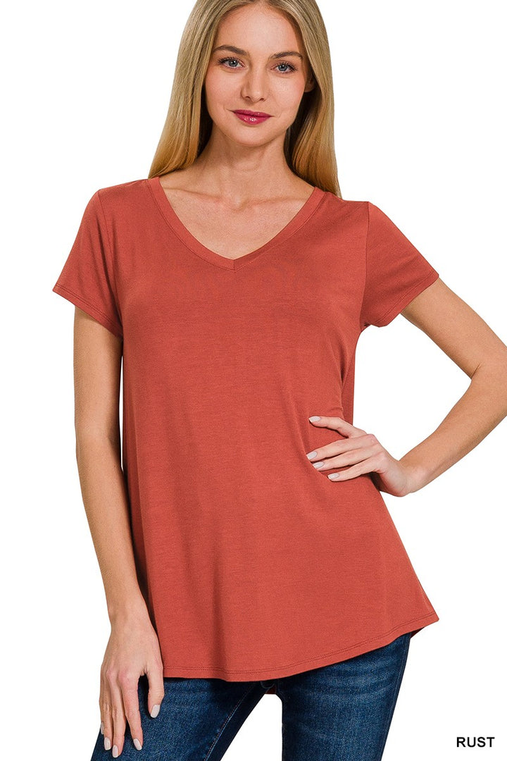 Zenana Rayon Short Sleeved Round Hem Top