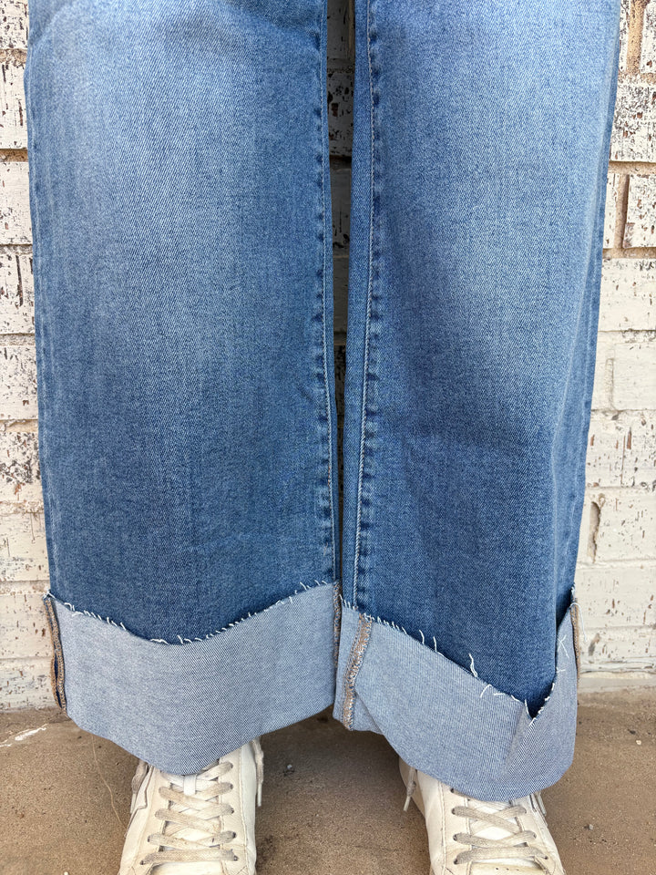 Risen High Rise Wide Leg Cuffed Jeans