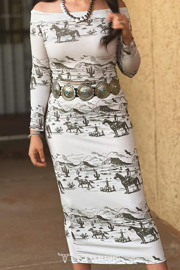 Ivory Western Desert Top and Midi Skirt Set*