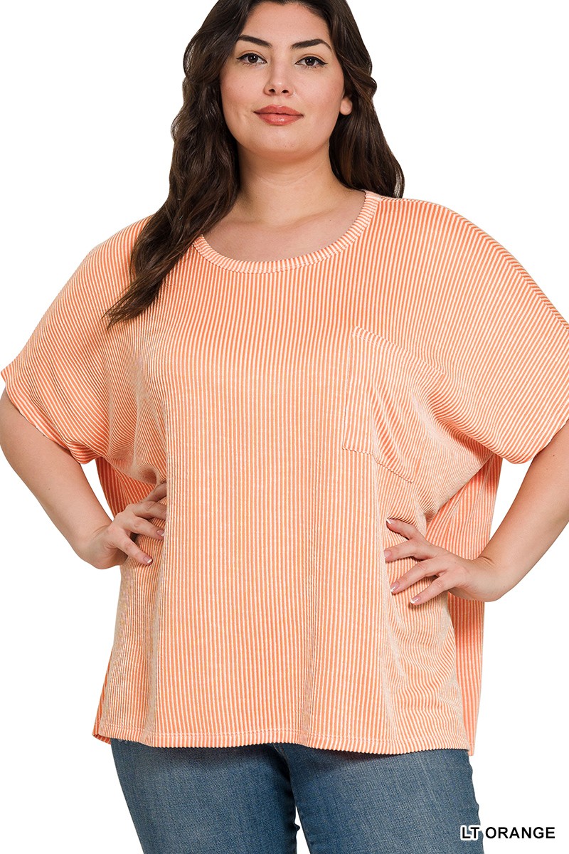 Plus Size Corded Rib Oversized Short Sleeve Top*