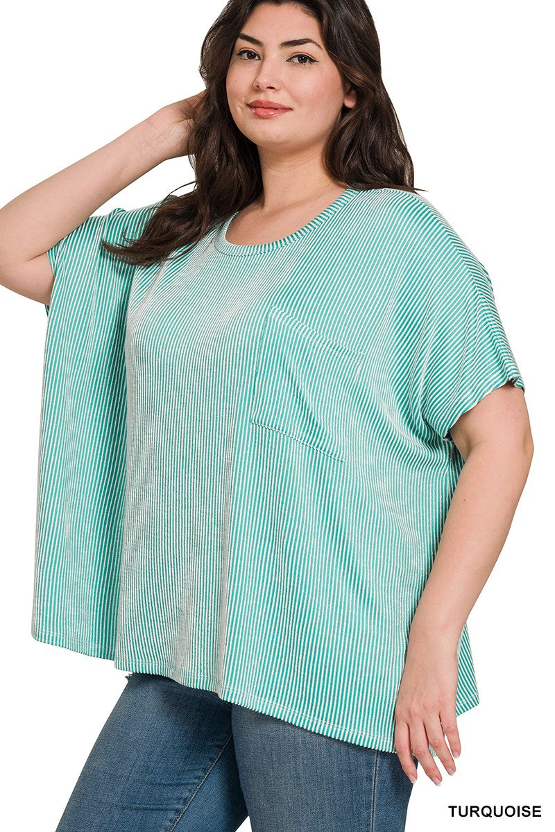 Plus Size Corded Rib Oversized Short Sleeve Top*