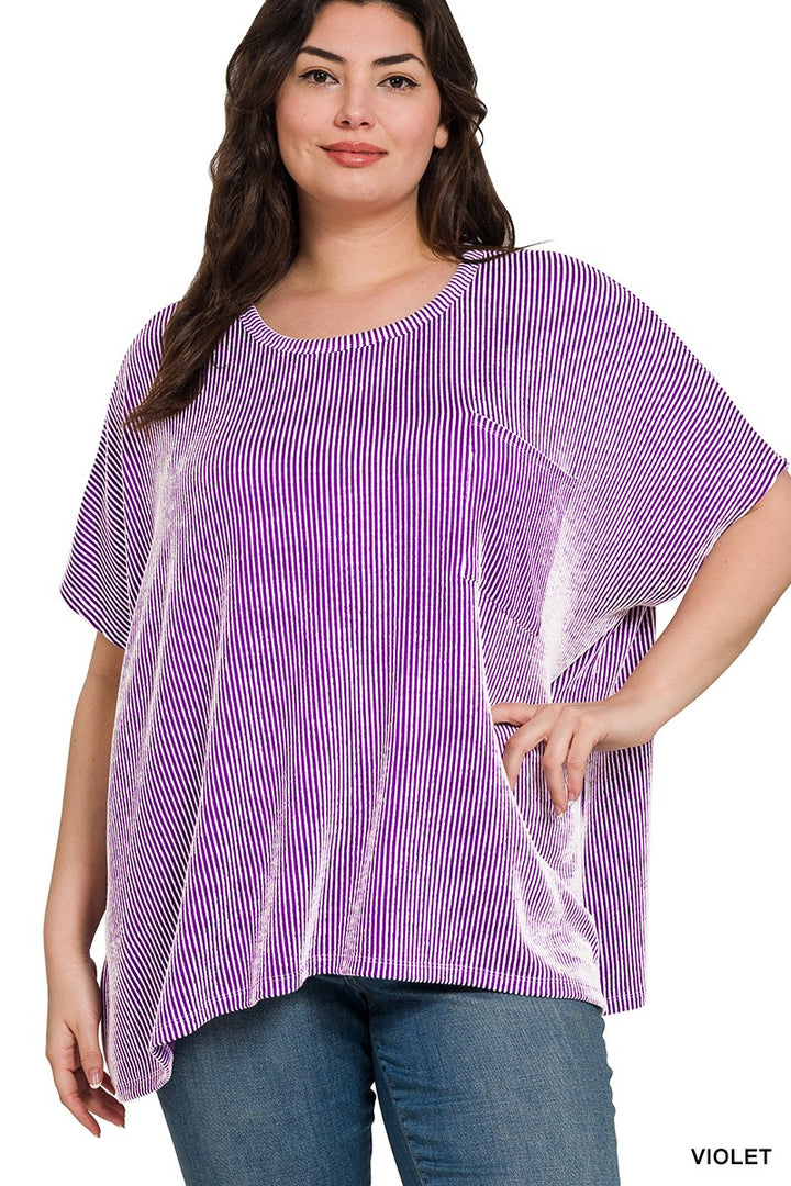 Plus Size Corded Rib Oversized Short Sleeve Top*