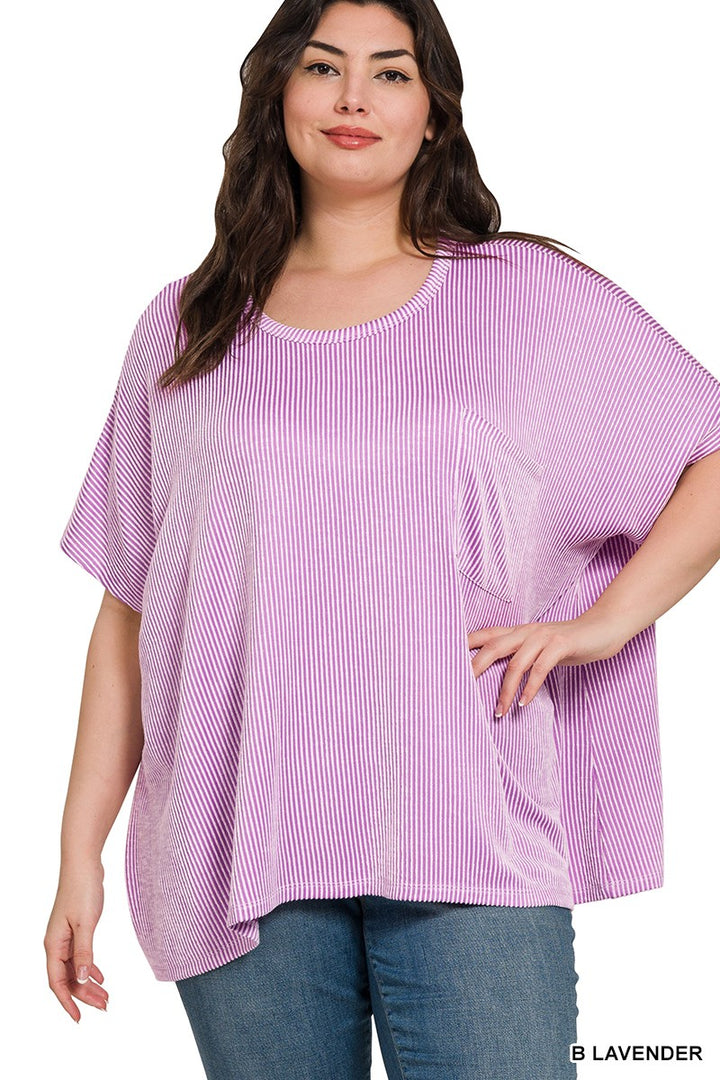 Plus Size Corded Rib Oversized Short Sleeve Top*