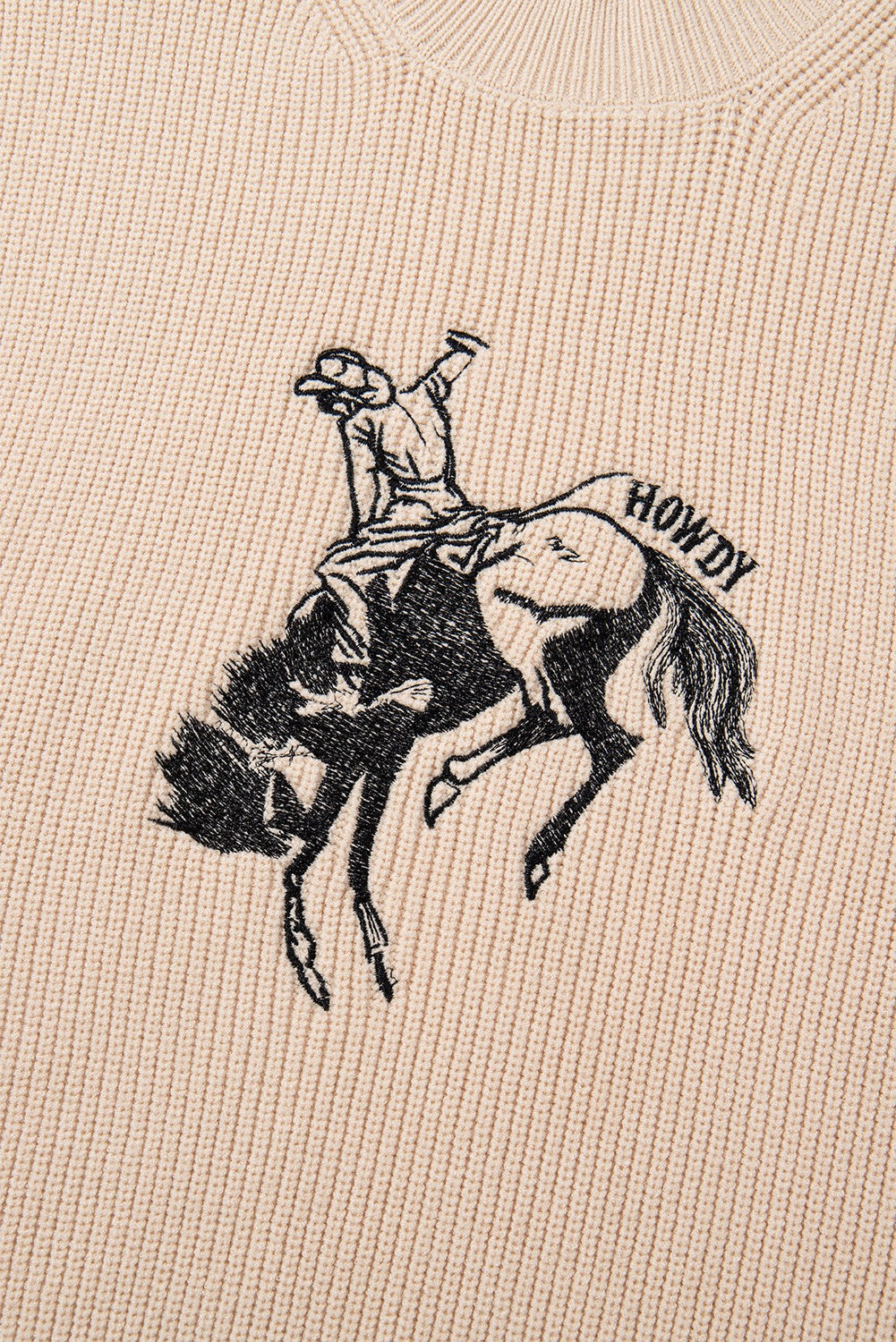 Oatmeal Cowboy Graphic High Neck Short Sleeve Sweater