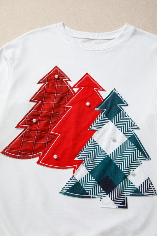 Christmas Tree Patched Drop Shoulder Sweatshirt*