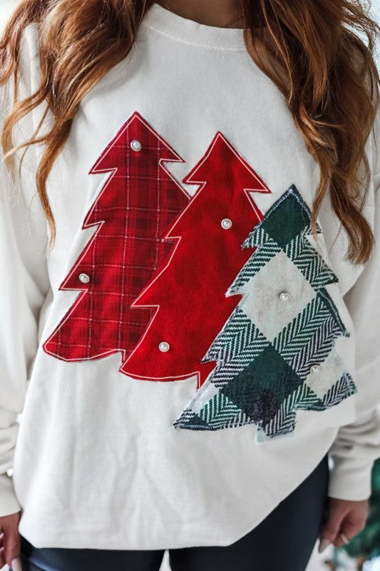 Christmas Tree Patched Drop Shoulder Sweatshirt*