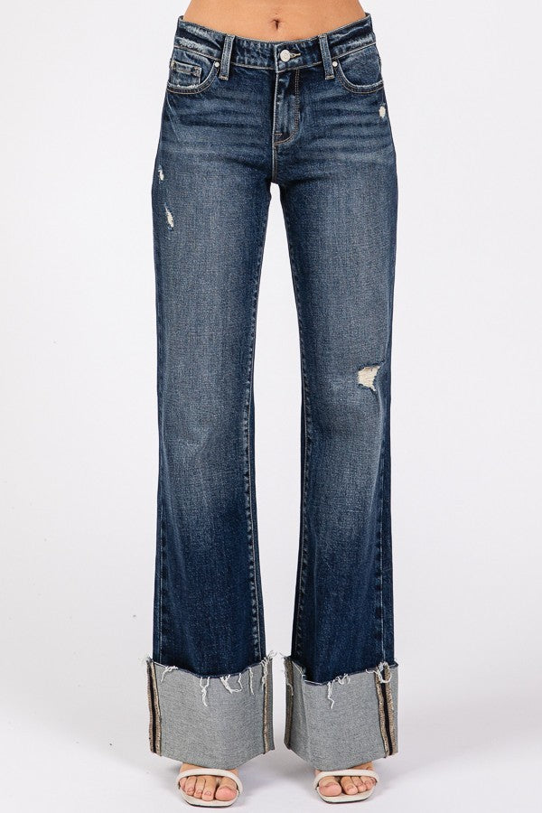 Petra Mid Rise Relaxed Flare w/ Cuffed Hem