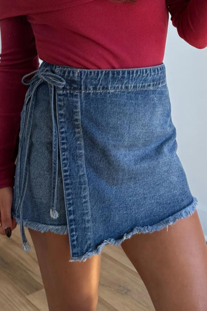 Denim Wrapped Tied Waist Skort