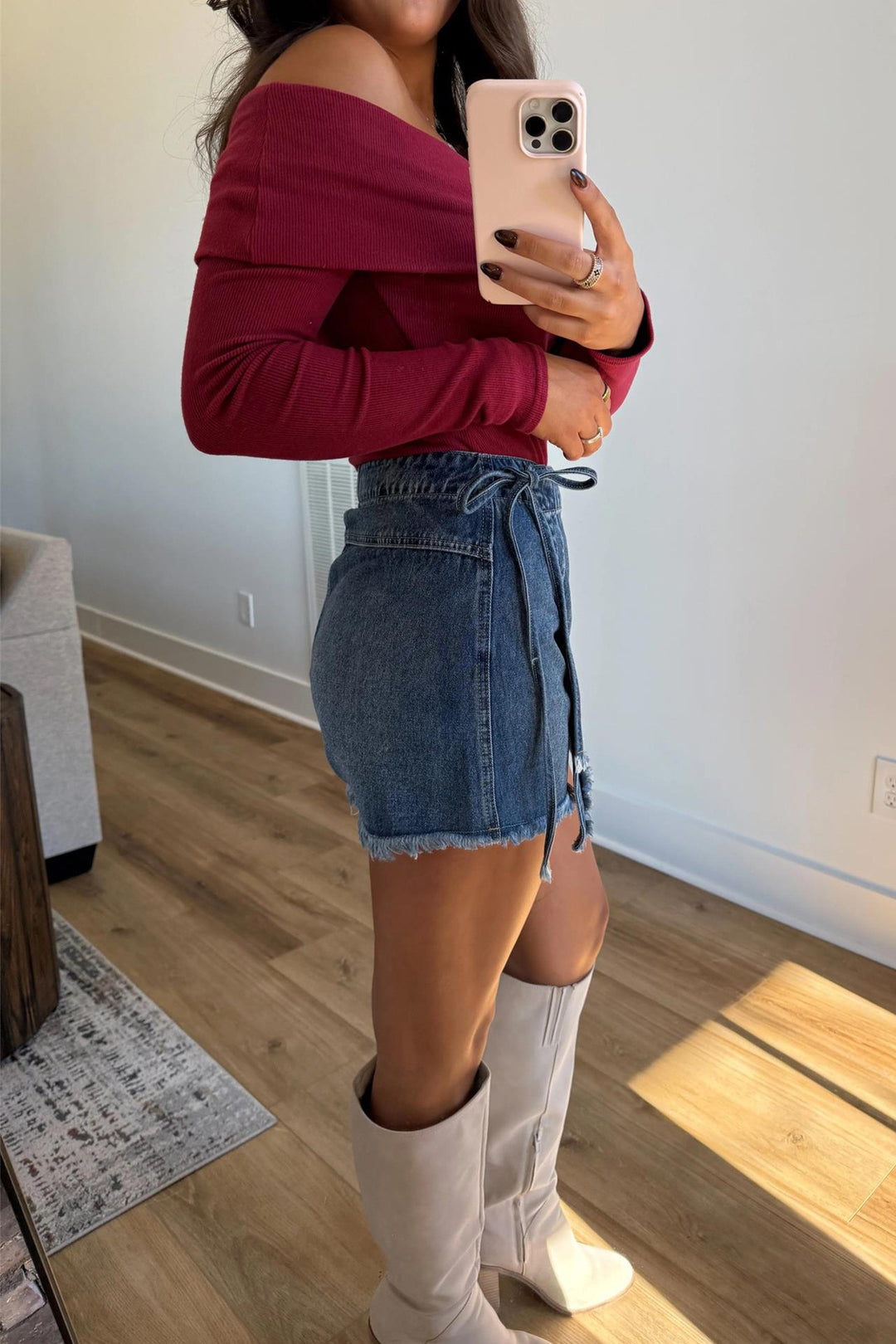 Denim Wrapped Tied Waist Skort