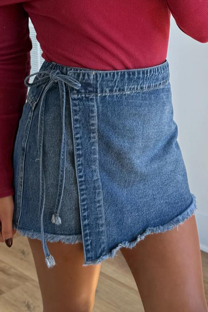 Denim Wrapped Tied Waist Skort