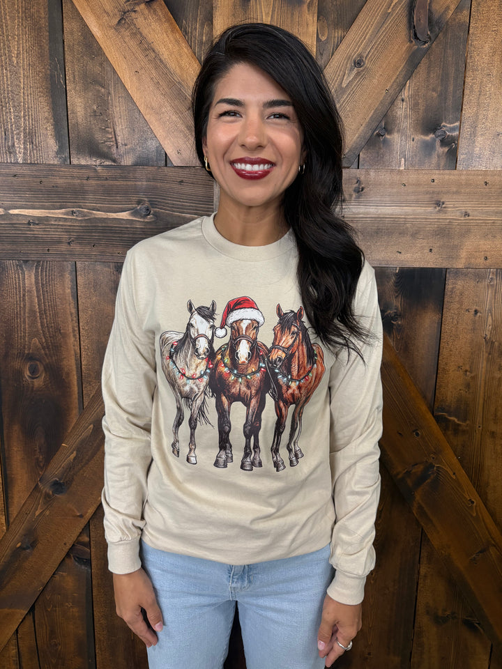 Christmas Horse Graphic Long Sleeve Tee - 2 Colors*