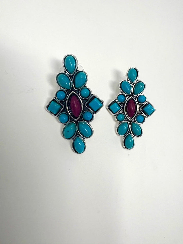 Dainty Turquoise & Plum Cluster Post Earrings