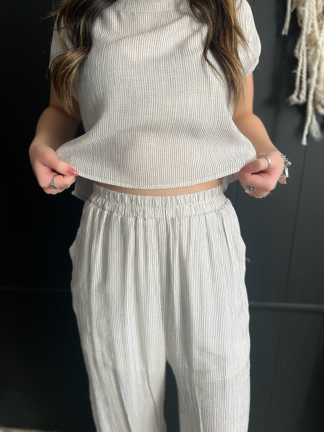 Natural Pinstriped Button Back 2 Piece Set*