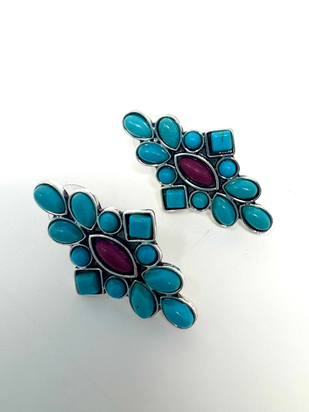 Dainty Turquoise & Plum Cluster Post Earrings
