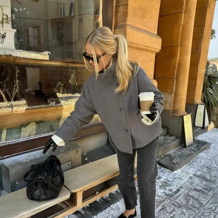 Bheki - Chic Stand-Up Collar Long Sleeve Button Down Coat