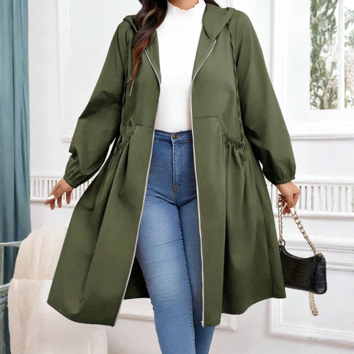 Avril - Casual Plus Size Drawstring Zip-Up Long Sleeve Hooded Coat
