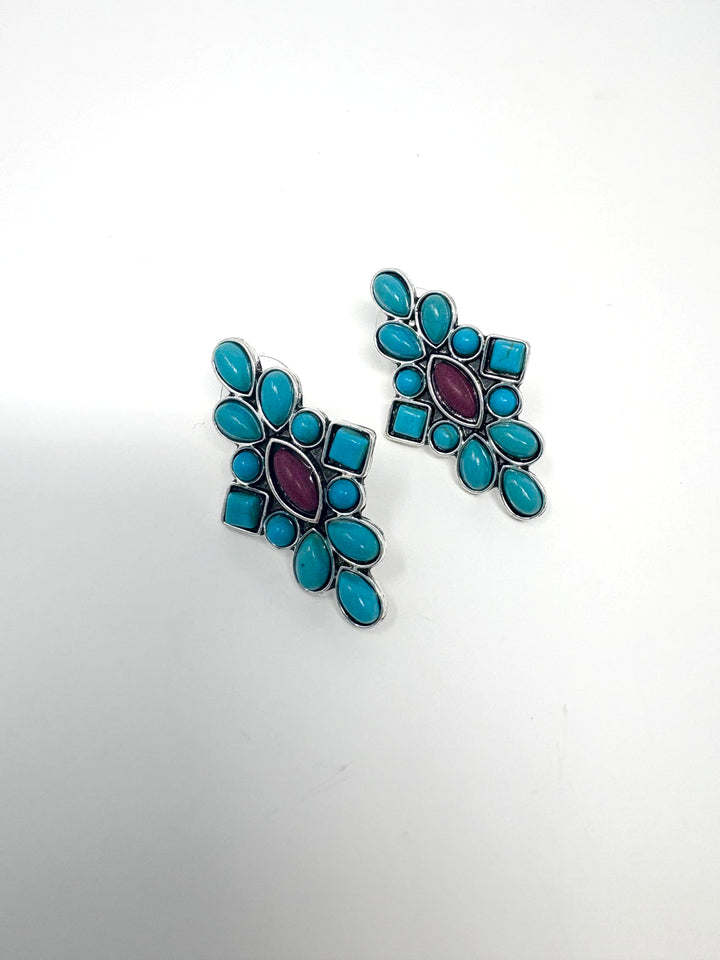 Dainty Turquoise & Plum Cluster Post Earrings