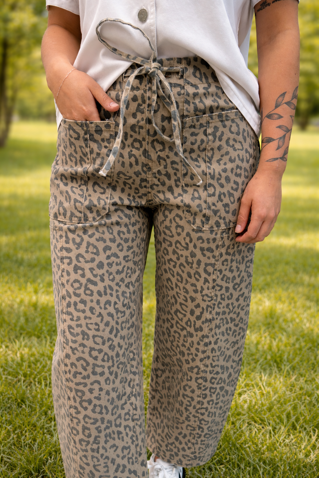Khaki Leopard Wide Leg Pants