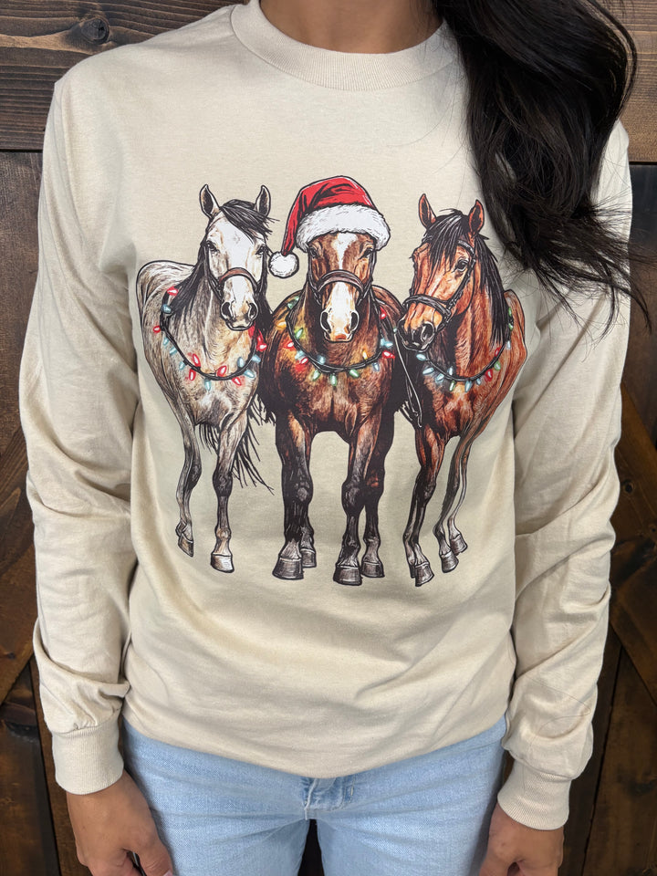 Christmas Horse Graphic Long Sleeve Tee - 2 Colors*