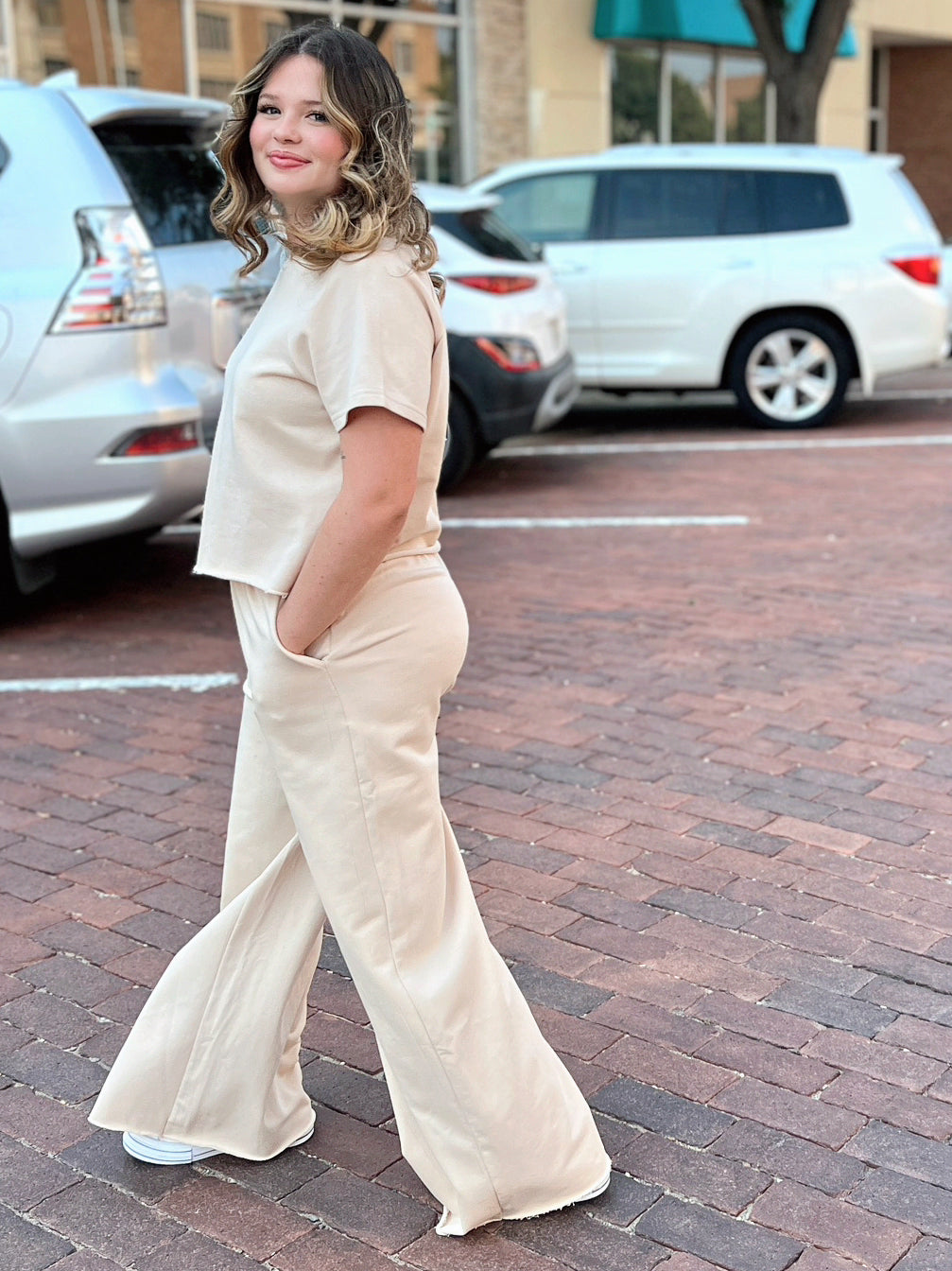 Natural Wide Leg Pant Set LSET153 | gussieduponline