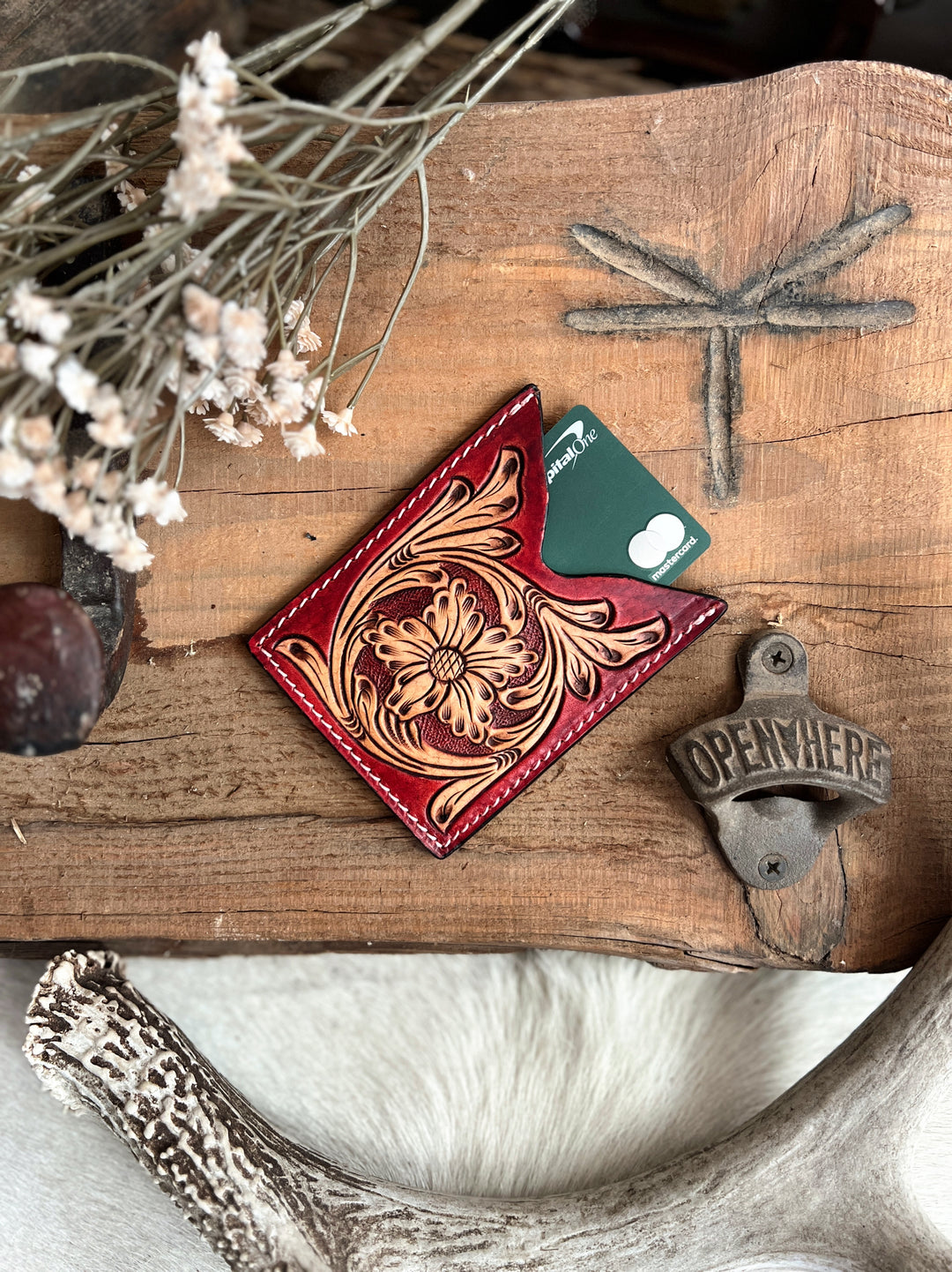 American Darling Tooled Leather Card Holder | gussieduponline