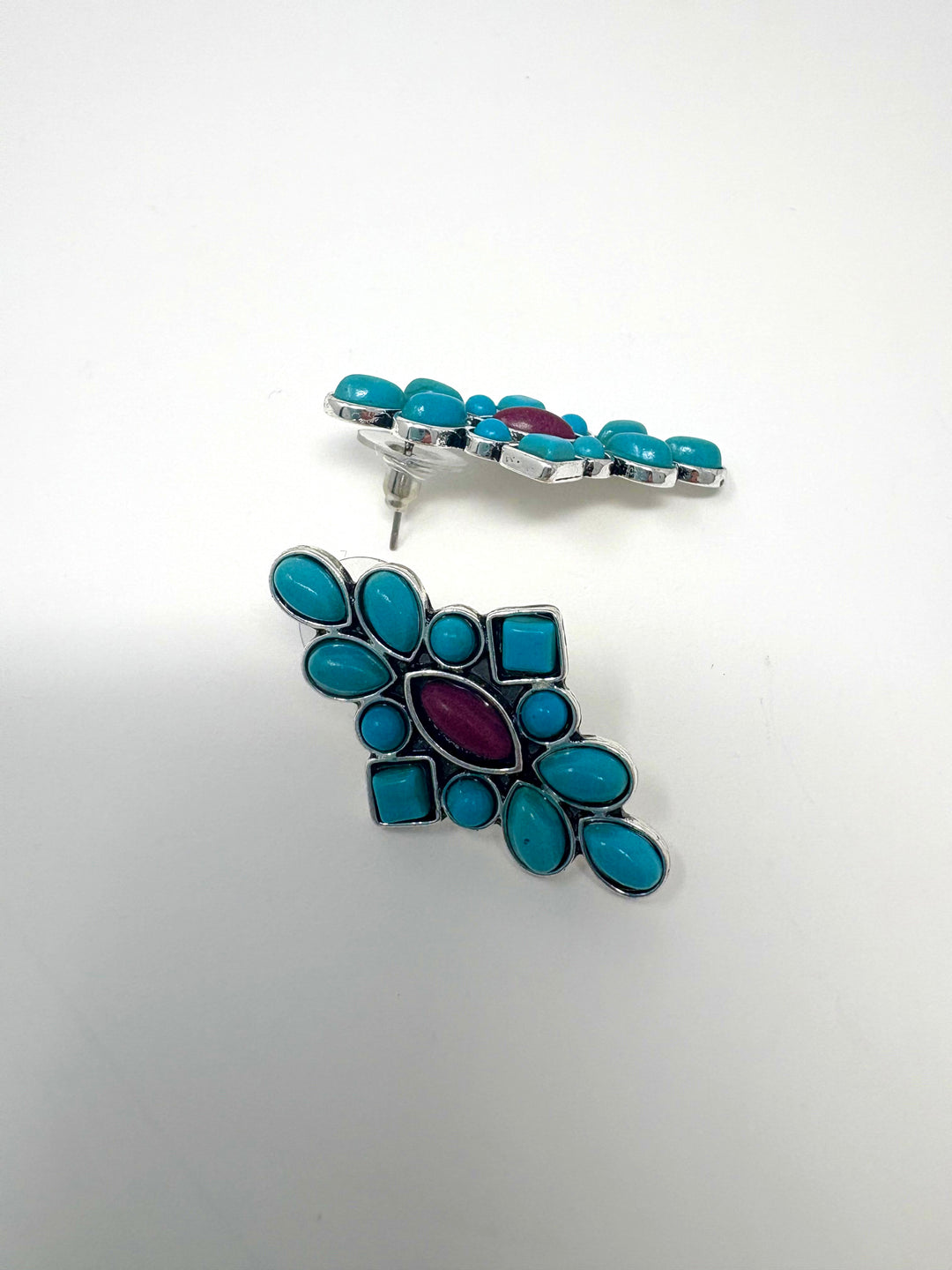Dainty Turquoise & Plum Cluster Post Earrings