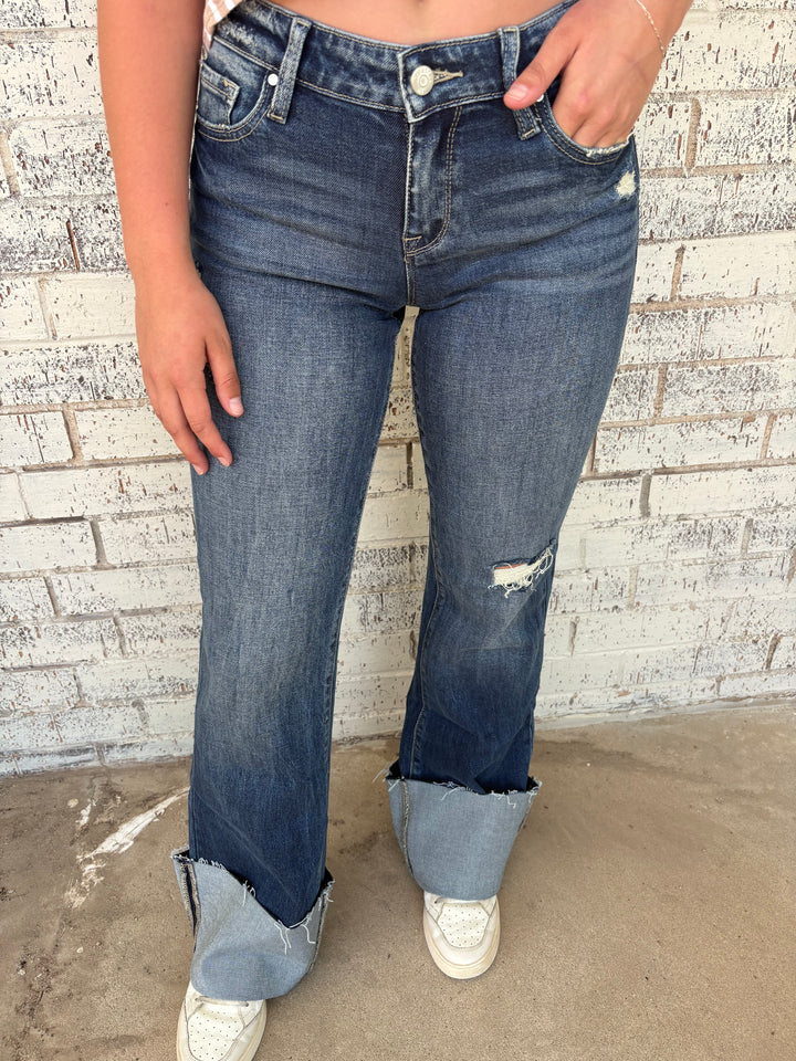 Petra Mid Rise Relaxed Flare w/ Cuffed Hem*