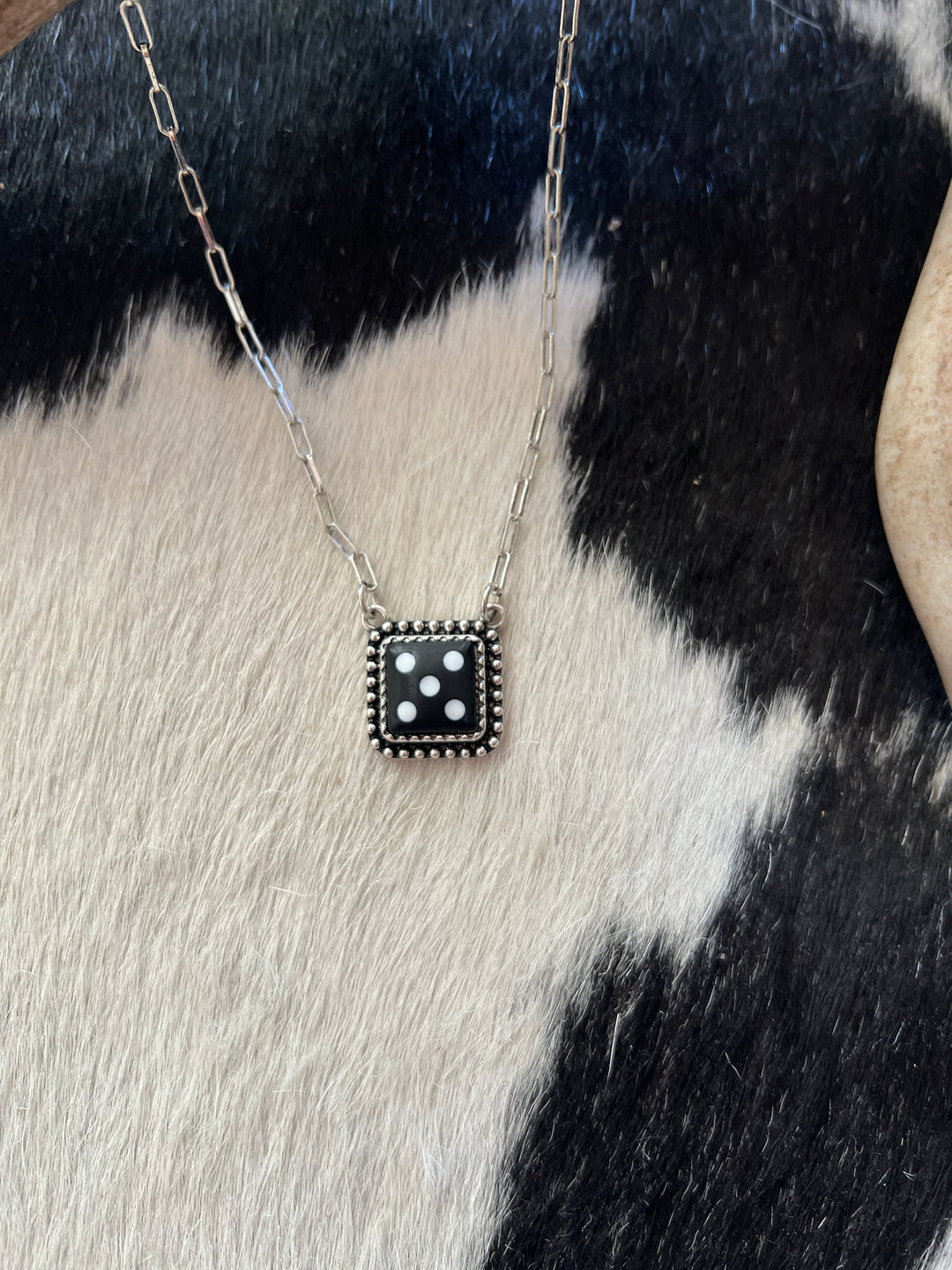 Black 5 Dice Little Chain Link Necklace