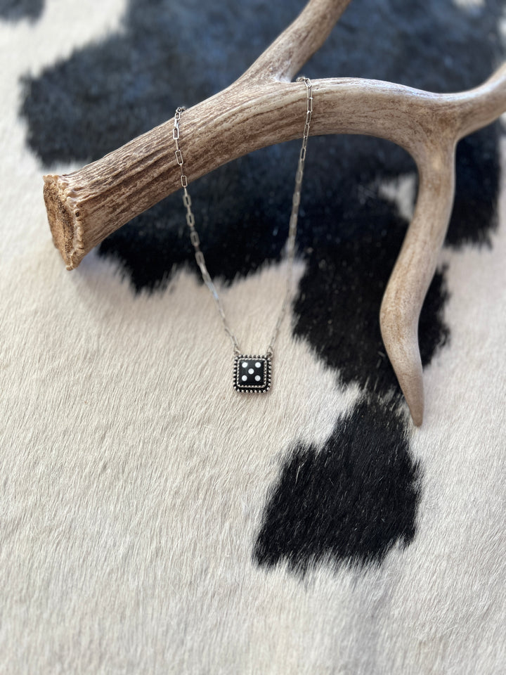 Black 5 Dice Little Chain Link Necklace