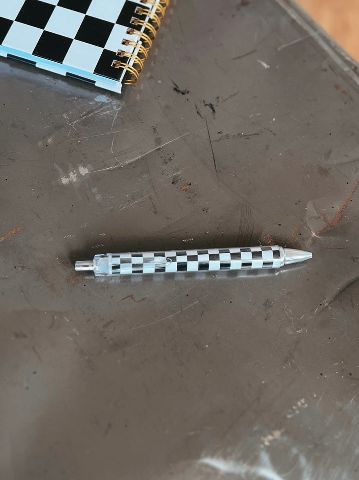 Black & White Checkered Notebook and Pen | gussieduponline