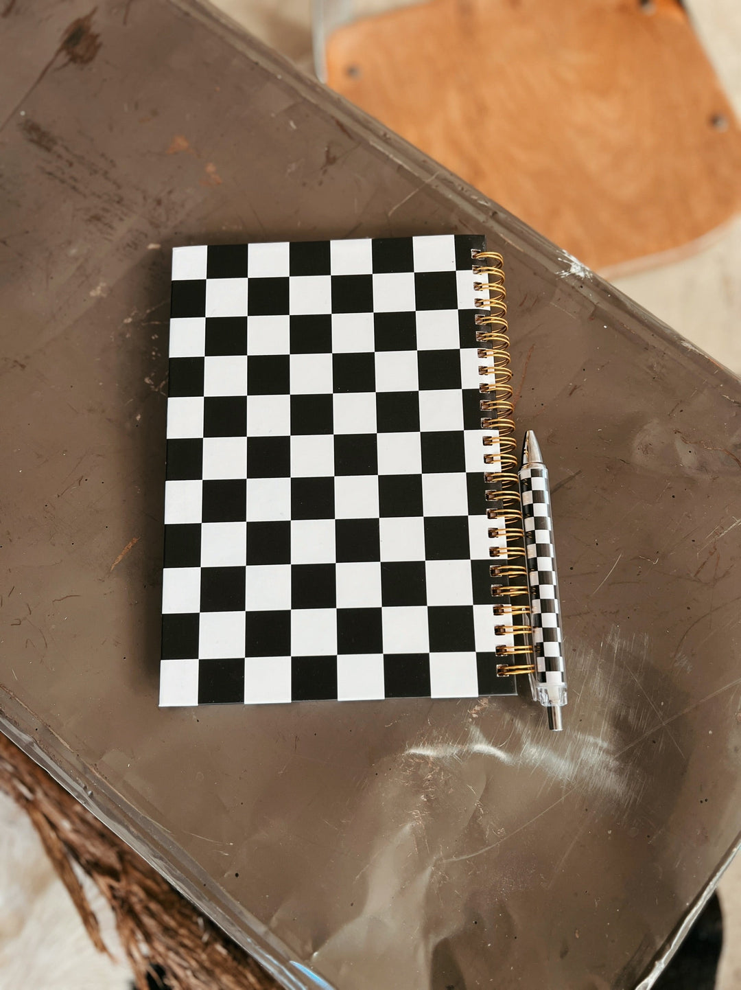 Black & White Checkered Notebook and Pen | gussieduponline