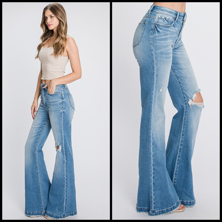 Distressed Super High Rise Flare 70's Flares | gussieduponline