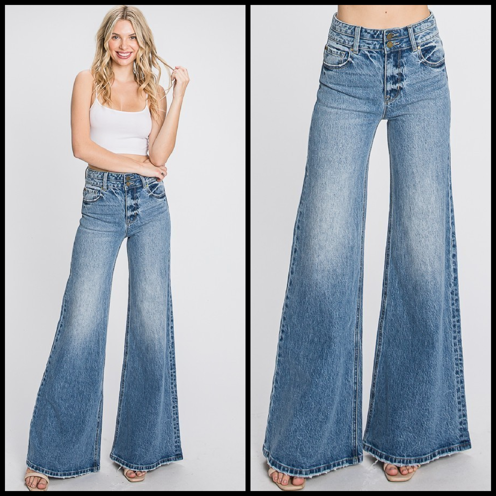 High Rise Comfort Stretch Vintage Wide Leg Jeans | gussieduponline