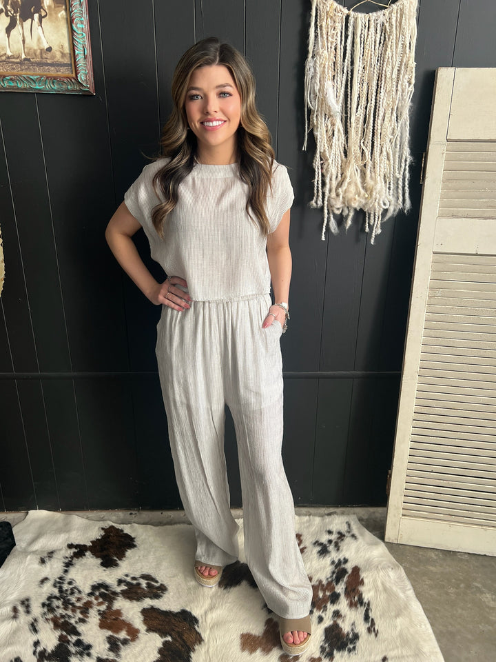 Natural Pinstriped Button Back 2 Piece Set*