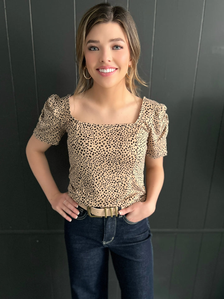 Cheetah Print Square Neck Short Sleeve Top*