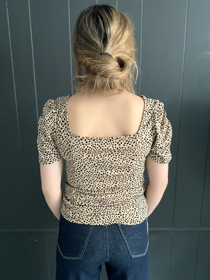 Cheetah Print Square Neck Short Sleeve Top*