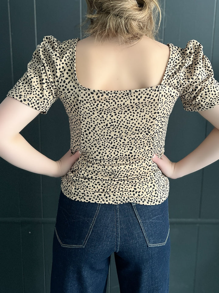 Cheetah Print Square Neck Short Sleeve Top*