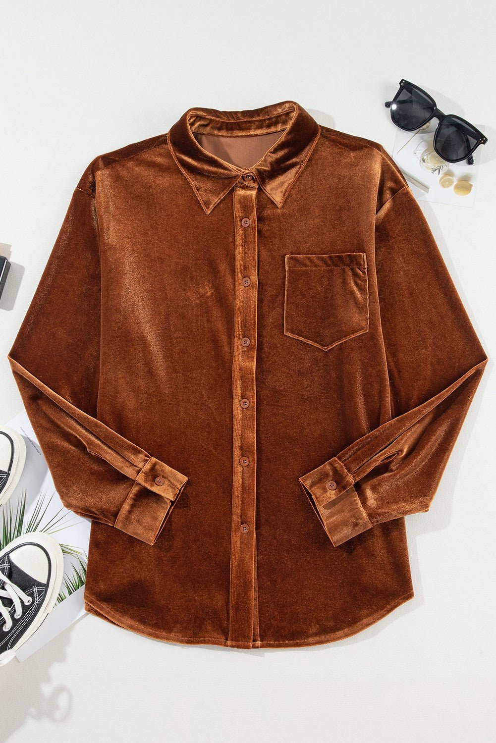 Chestnut Chest Pocket Velvet Shirt | gussieduponline