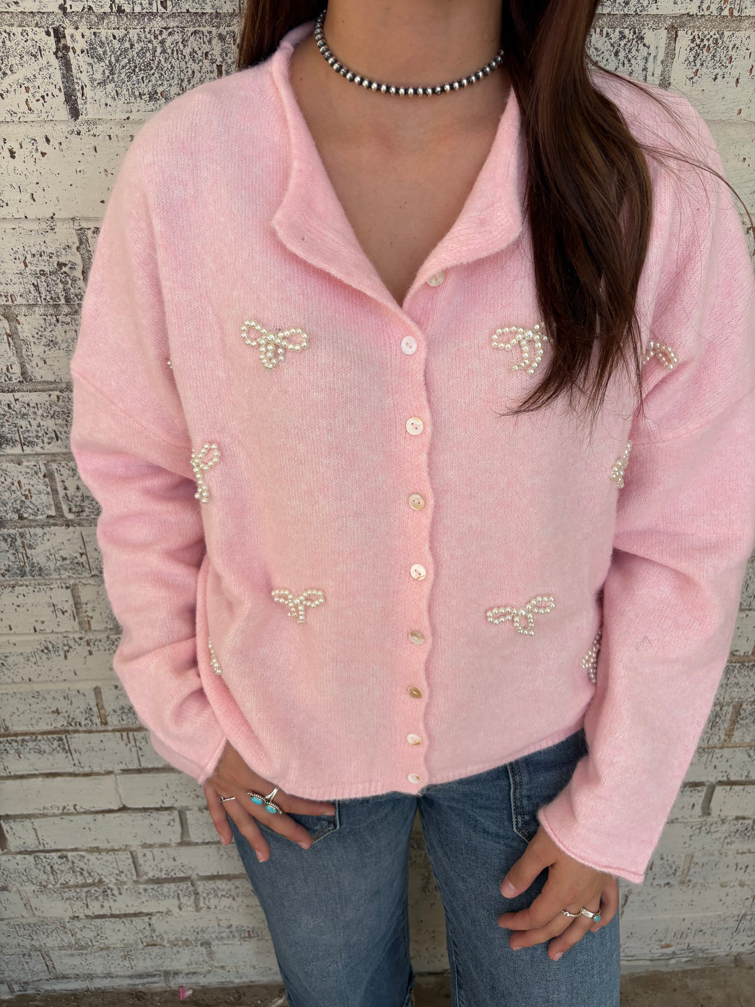Cotton Candy Pearl Bow Sweater*