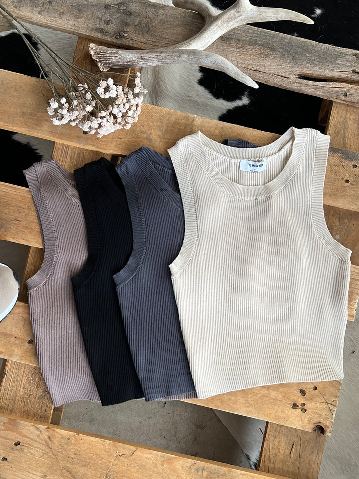 Crewneck Sleeveless Sweater Knit Crop Top- 4 Colors