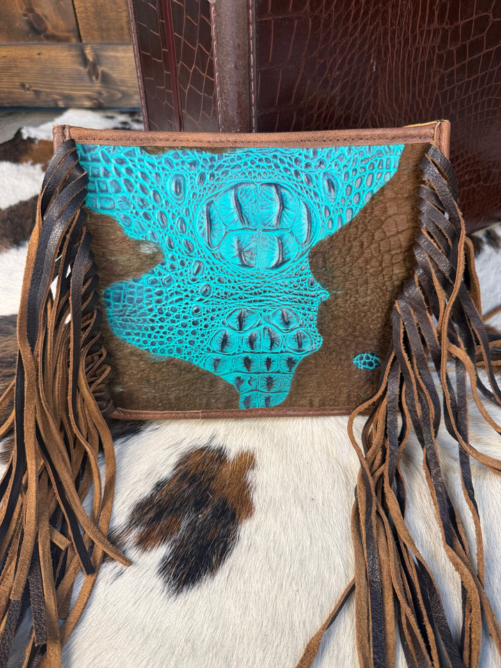 American Darling Croc Embossed Leather Fringe Crossbody